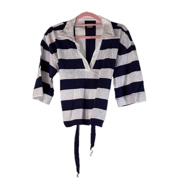 Free People free-est Blue White Striped Open Back Tie Tunic Top Size S - Picture 3 of 6